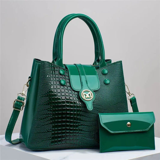 Bright Leather Crocodile Pattern Bag