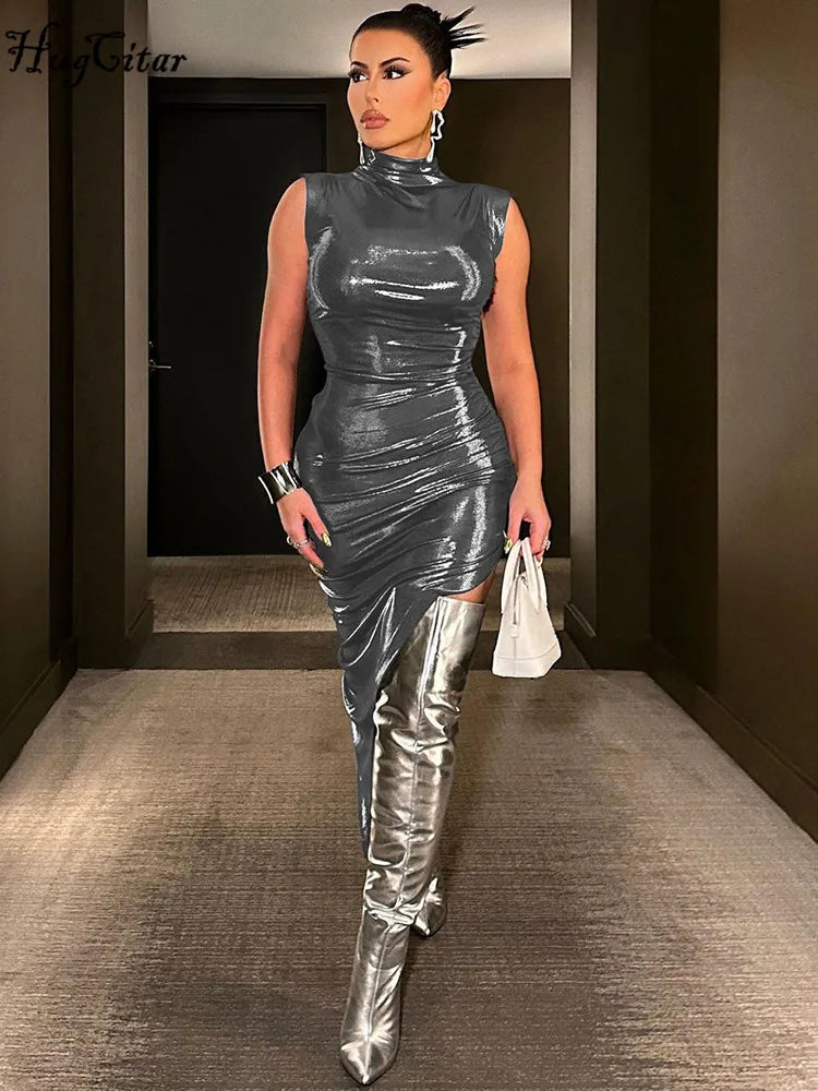 Metallic Leather Mini Dress