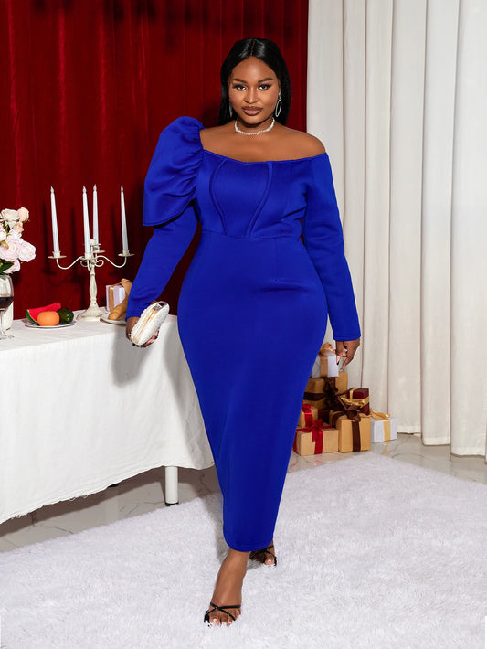 Plus Size Off Shoulder Long Sleeve Event  Gown
