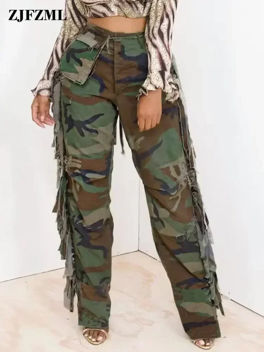 Camouflage Tassel Styled Pants