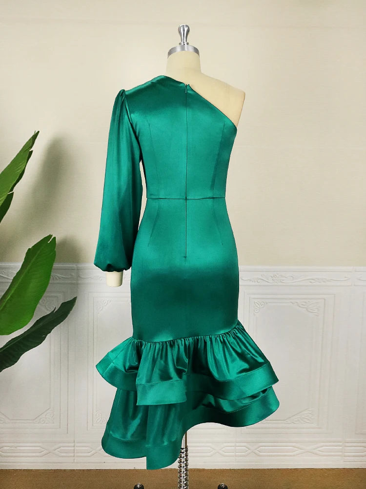 Plus Size Green Elegant Satin Dress